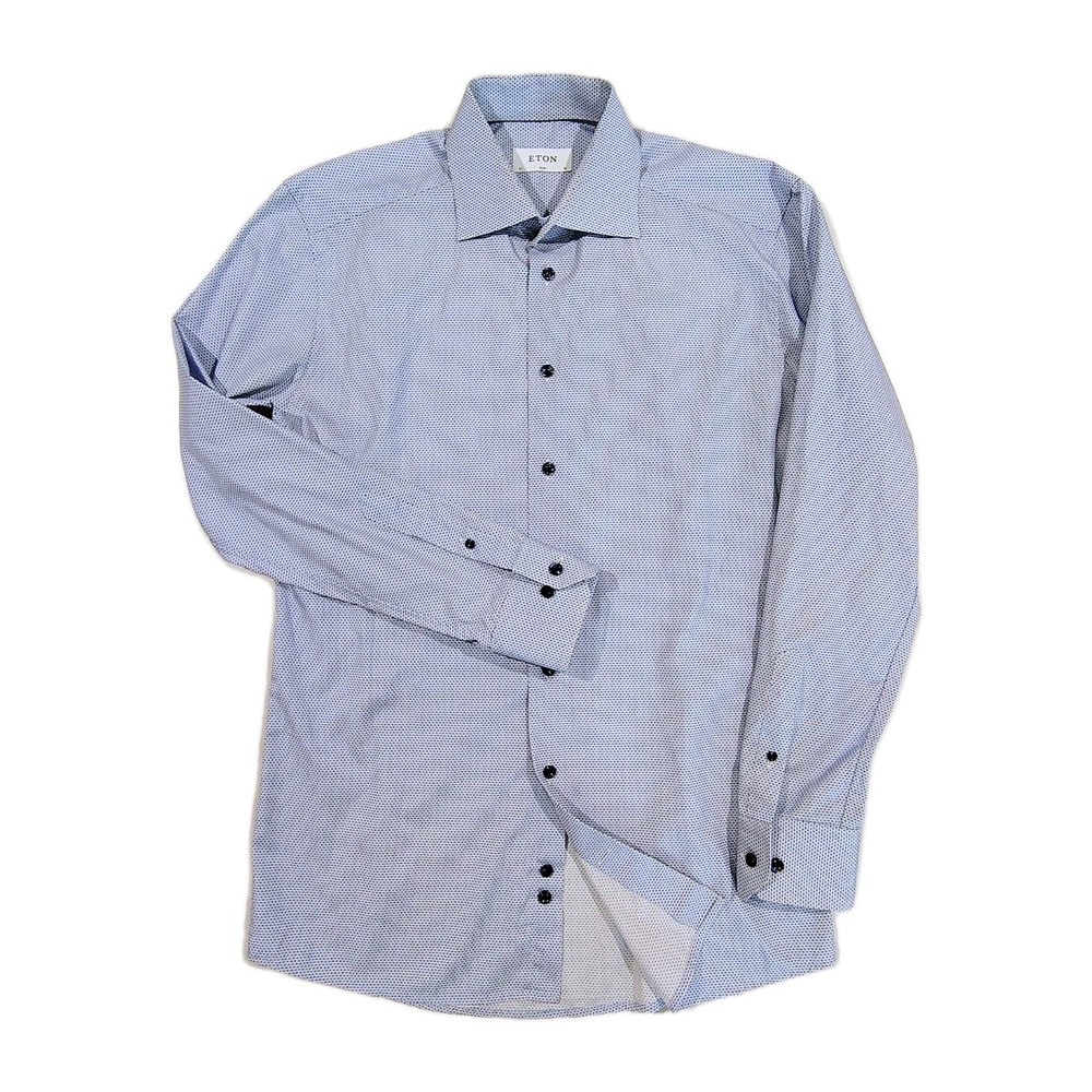Eton Dress Shirt 16 Slim Fit Mens Light Blue Long Sleeve Micro Print
